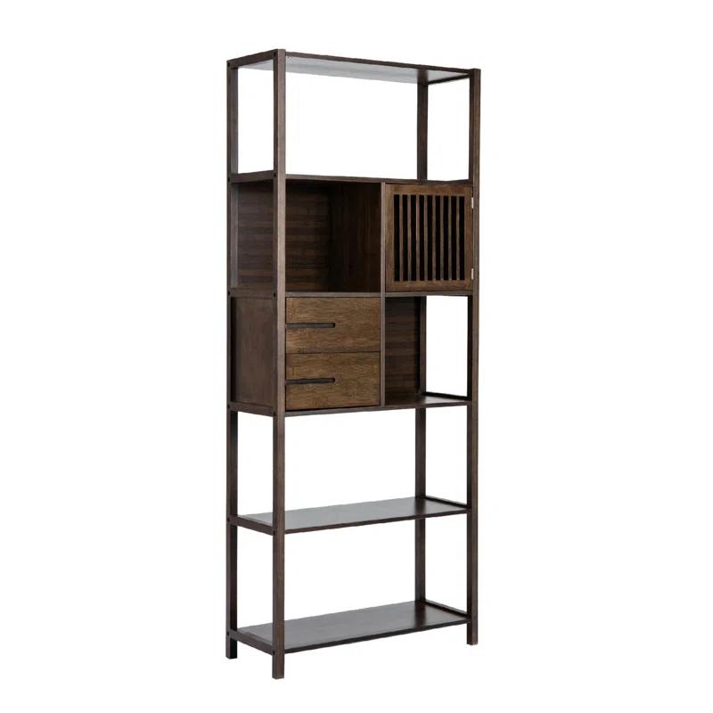 Axa Dark Brown Bamboo Right-Facing Bookcase with Cabinet and Cubbies