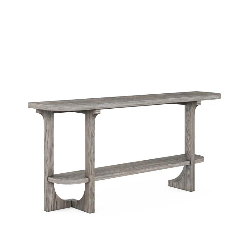 Transitional 70'' Gray Solid Wood D-Shape Console Table with Storage