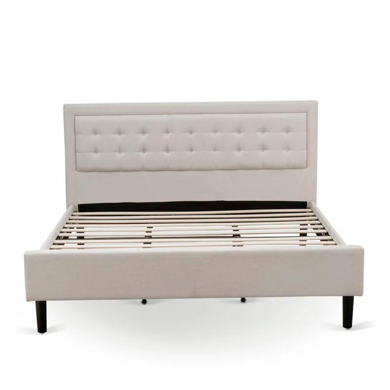 Mist Beige Linen and Engineered Wood King Bed with Tufted Headboard