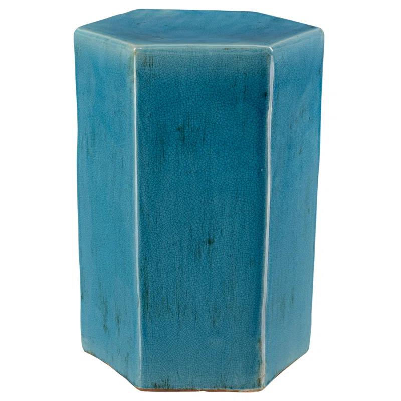 Teal Ombre Hexagon Ceramic Side Table for Coastal Living