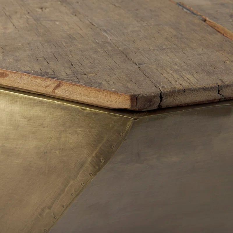 Esagono Rustic Hexagonal Wood & Brass Lift-Top Coffee Table with Storage