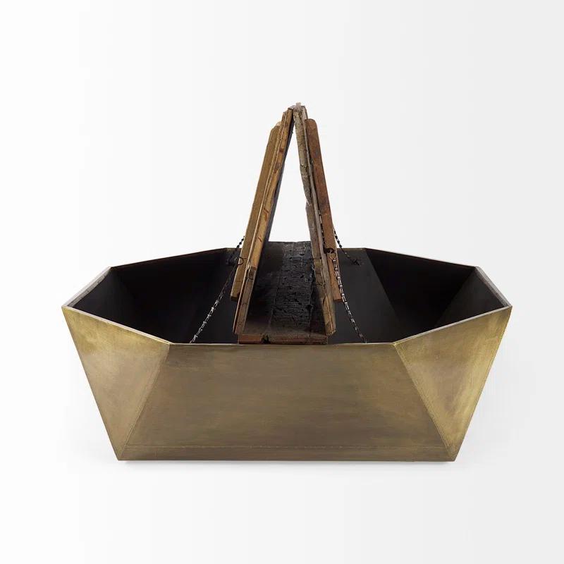 Esagono Rustic Hexagonal Wood & Brass Lift-Top Coffee Table with Storage