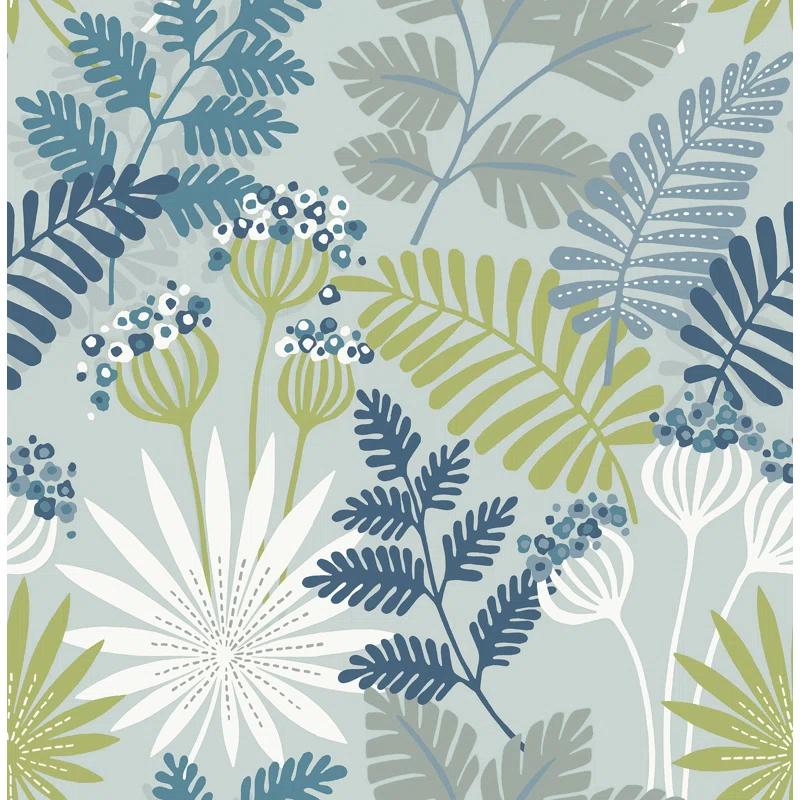 Praslin Sky Blue Botanical Non-Woven Wallpaper Roll