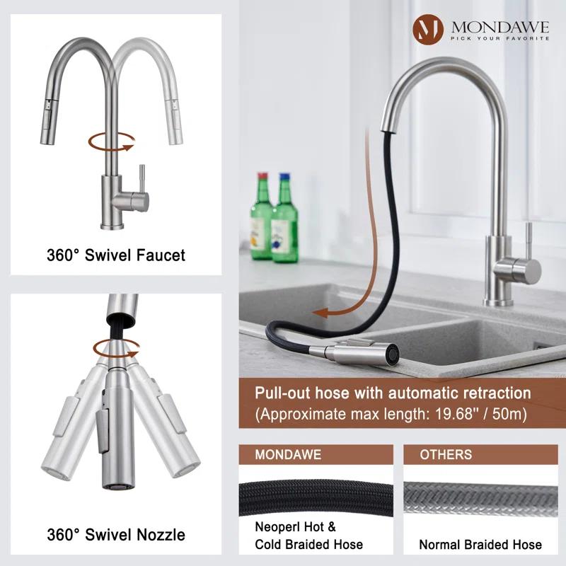 Elegant Brushed Nickel High-Arc Kitchen Faucet with Pull-Out Spray