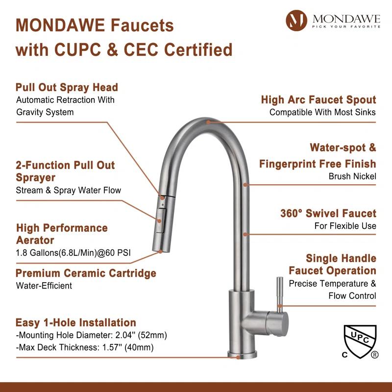 Mondawe Pull Down Kitchen Faucet