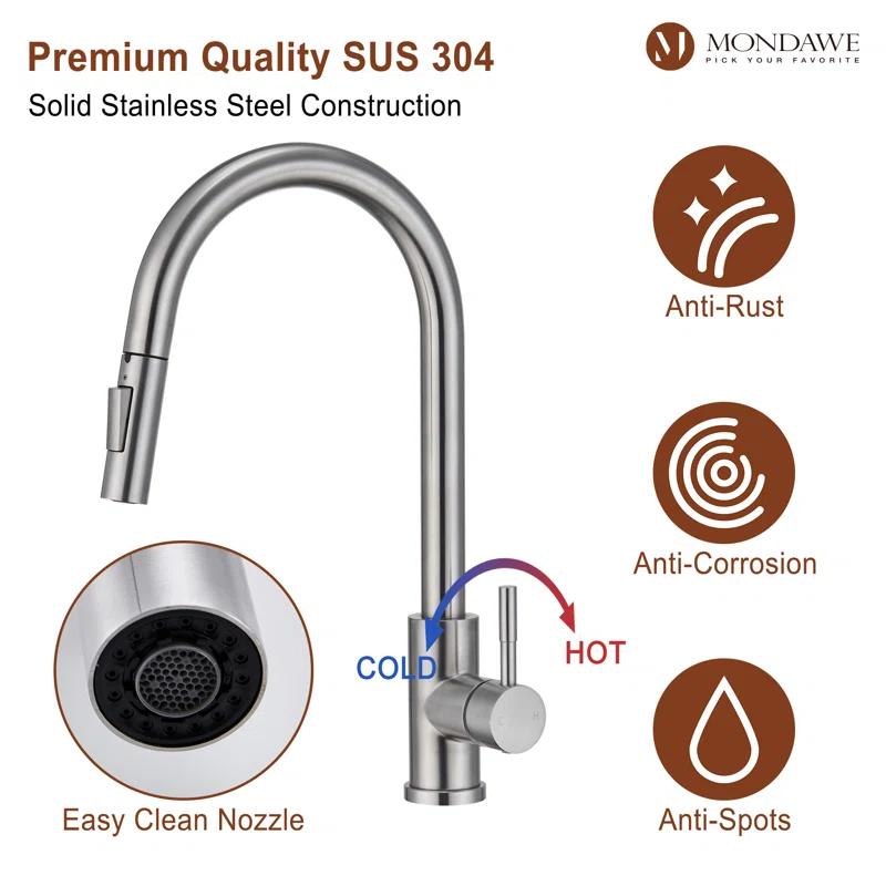 Elegant Brushed Nickel High-Arc Kitchen Faucet with Pull-Out Spray