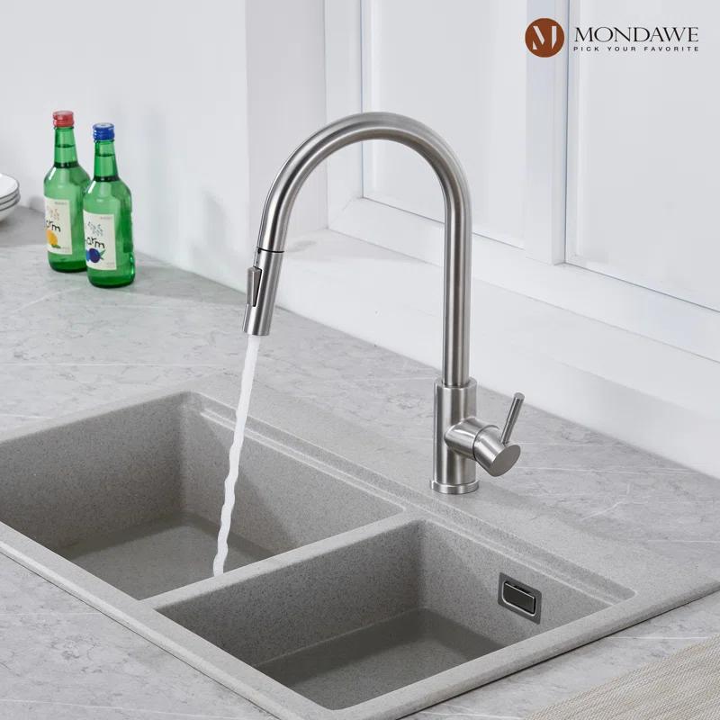 Elegant Brushed Nickel High-Arc Kitchen Faucet with Pull-Out Spray