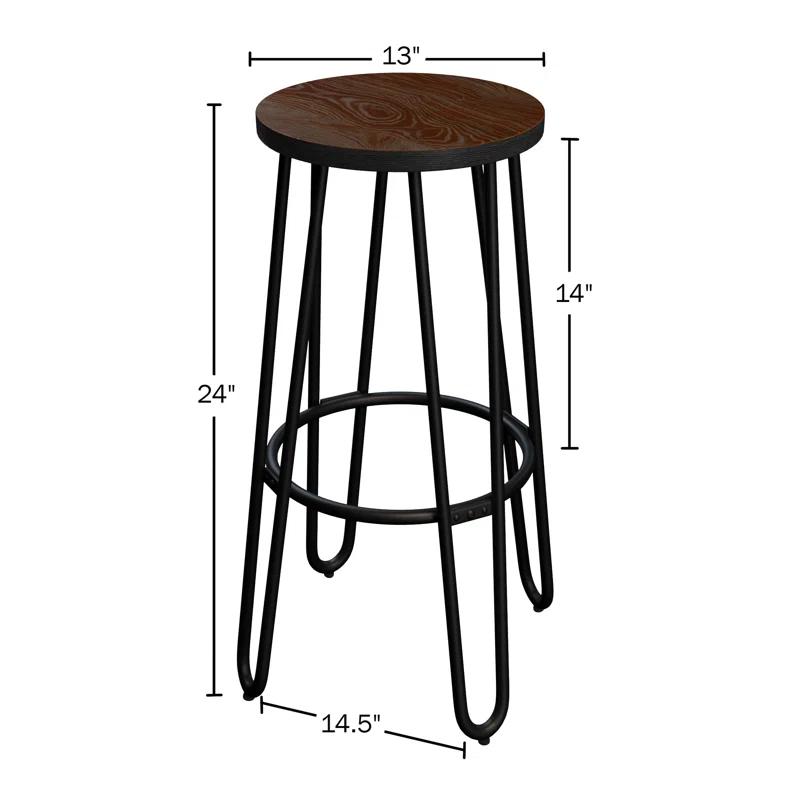 Rustic Elm 24-Inch Backless Counter Stool with Hairpin Metal Legs
