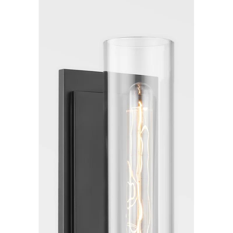Sleek Satin Black Iron Wall Sconce with Clear Glass Shade