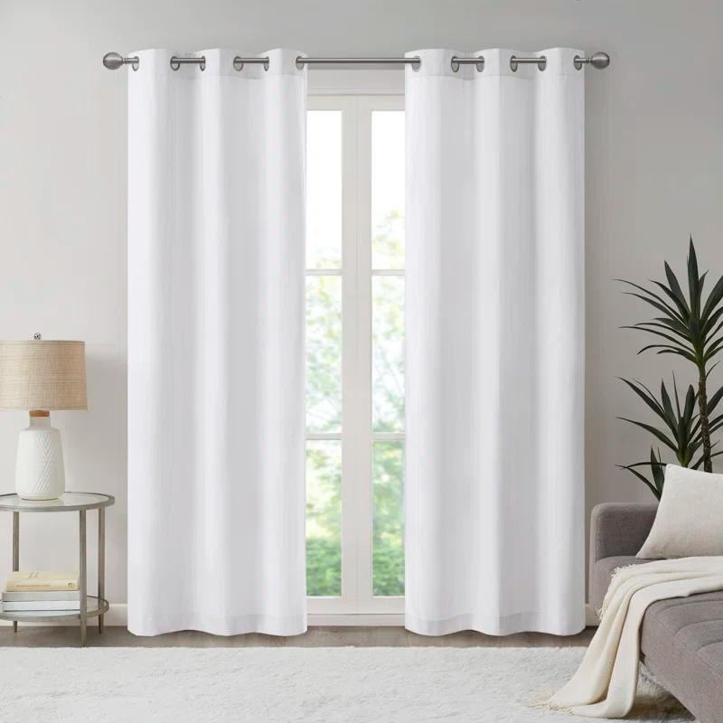 White Basketweave Room Darkening Curtain Panel Pair