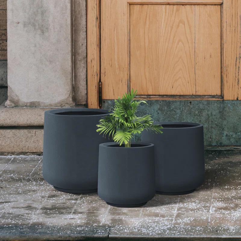 Kante Kante Round Concrete Planters, Outdoor Indoor Pots Containers with Drainage Holes Set