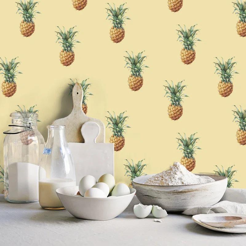 Just Kitchens Pineapple Motif 33'L x 21" W Wallpaper Roll