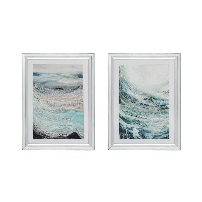 A&B Home Aurora Crystal Mirror Framed Wall Art - Set Of 2 -  23.5" X 31.5" - Blue/White/Beige (Set of 2)