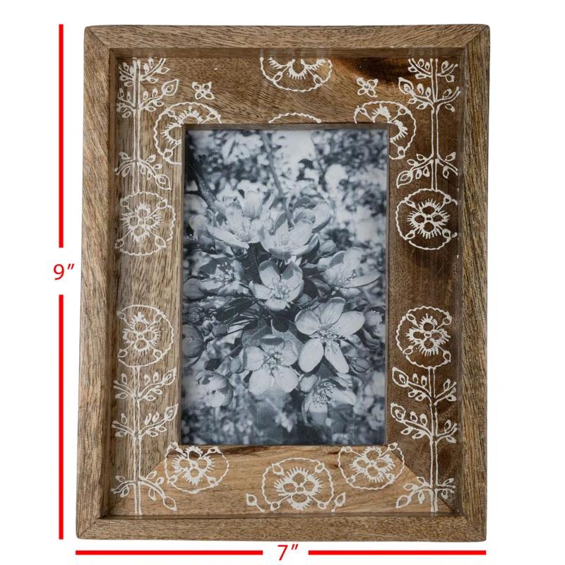 Classic White Floral Mango Wood 4x6 Photo Frame