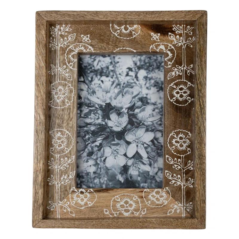 Classic White Floral Mango Wood 4x6 Photo Frame