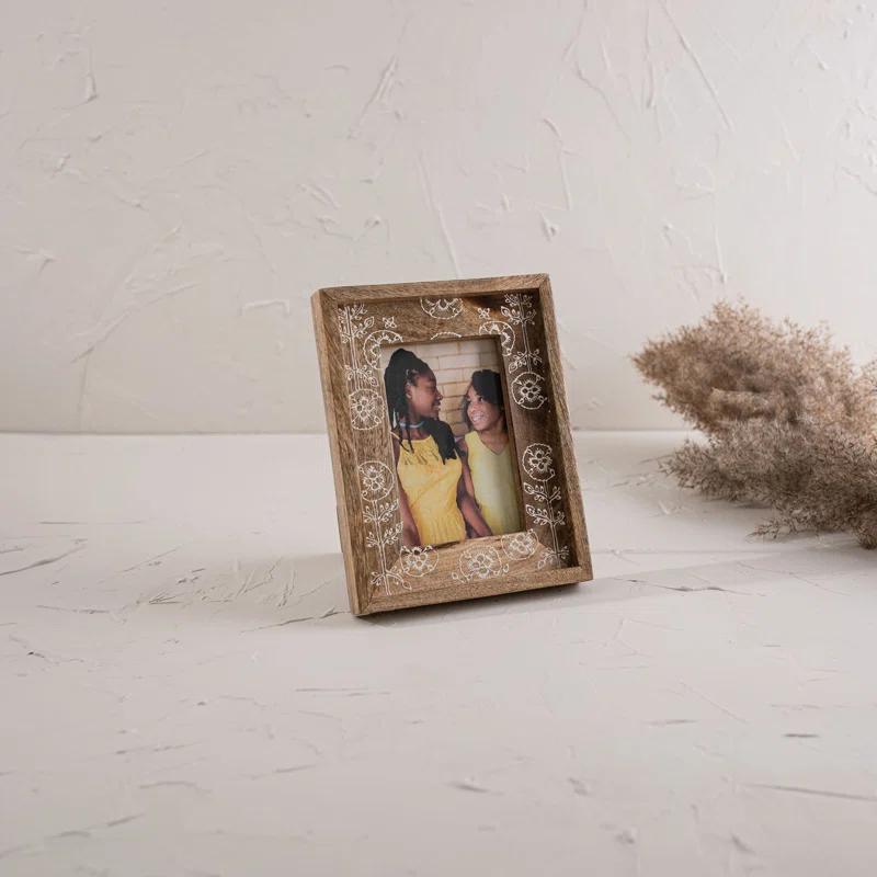 Classic White Floral Mango Wood 4x6 Photo Frame