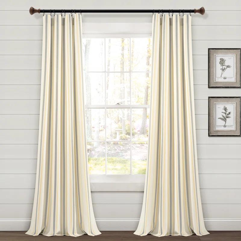 95" Yellow and Gray Cotton Blend Light-Filtering Rod Pocket Curtain Panels
