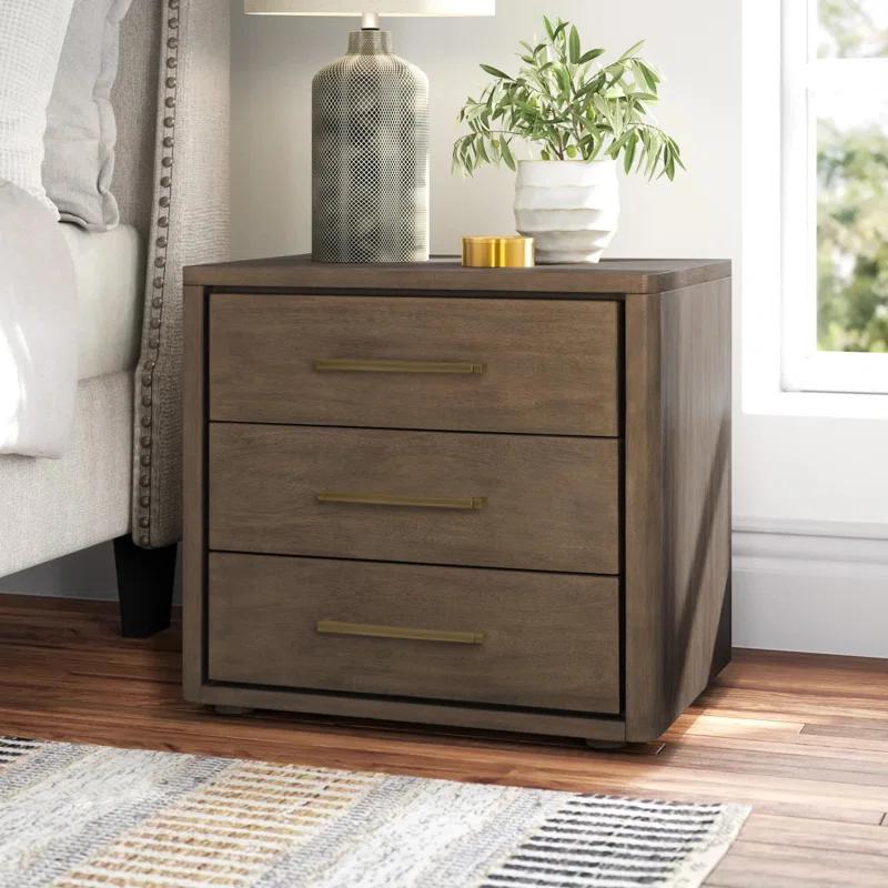 Elegant Atherton Warm Brown Mahogany 3-Drawer Nightstand