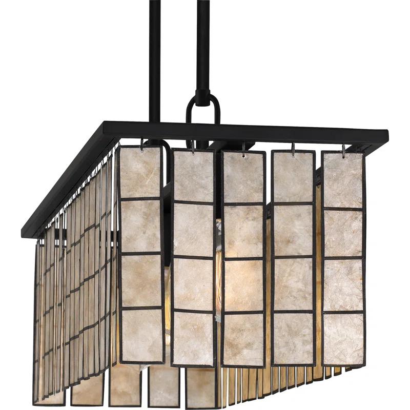 Seigler Matte Black 34" Drum Island Pendant with Mica Shade