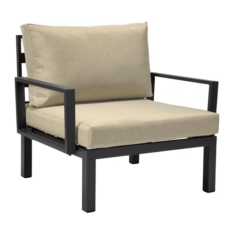 LeisureMod Hamilton Modern 6-Peice Modular Outdoor Sectional Aluminum Patio Conversation Set with Beige Cushions