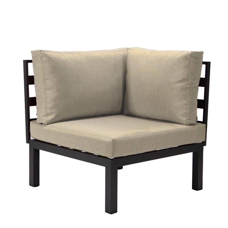 LeisureMod Hamilton Modern 6-Peice Modular Outdoor Sectional Aluminum Patio Conversation Set with Beige Cushions