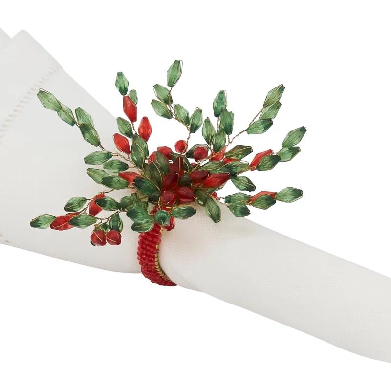 Saro Beaded Flower Napkin Ring (Set of 4)