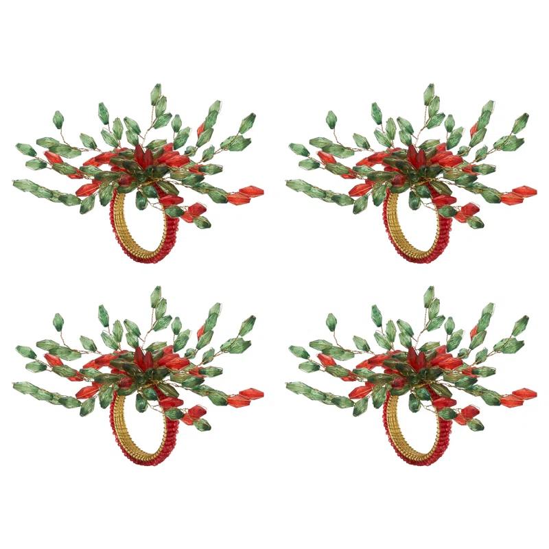 Saro Beaded Flower Napkin Ring (Set of 4)