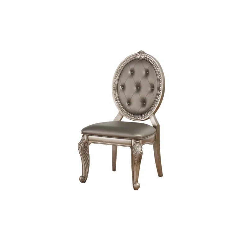 Elegant Gray Faux Leather & Wood Upholstered Side Chair