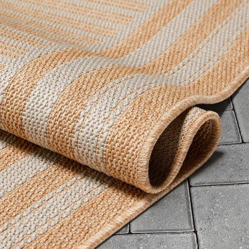 Ebern Designs Fallon Frankie Stripes Beige Hi-Lo Indoor/Outdoor Area Rug