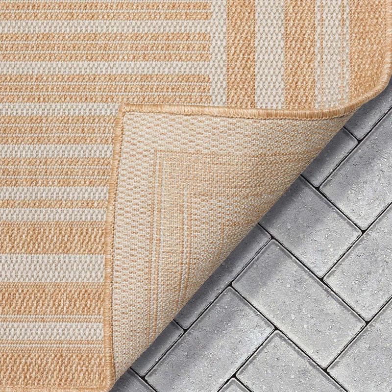 Ebern Designs Fallon Frankie Stripes Beige Hi-Lo Indoor/Outdoor Area Rug