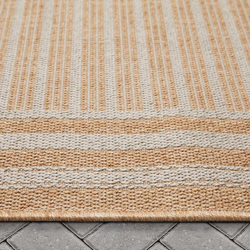 Ebern Designs Fallon Frankie Stripes Beige Hi-Lo Indoor/Outdoor Area Rug