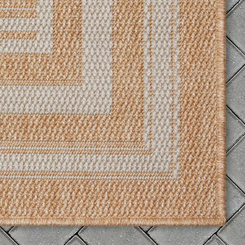 Ebern Designs Fallon Frankie Stripes Beige Hi-Lo Indoor/Outdoor Area Rug