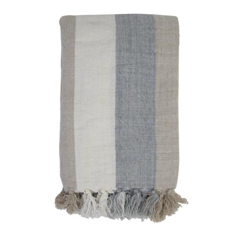 Coastal Stripe Tassel-Edged Oversized Linen Throw