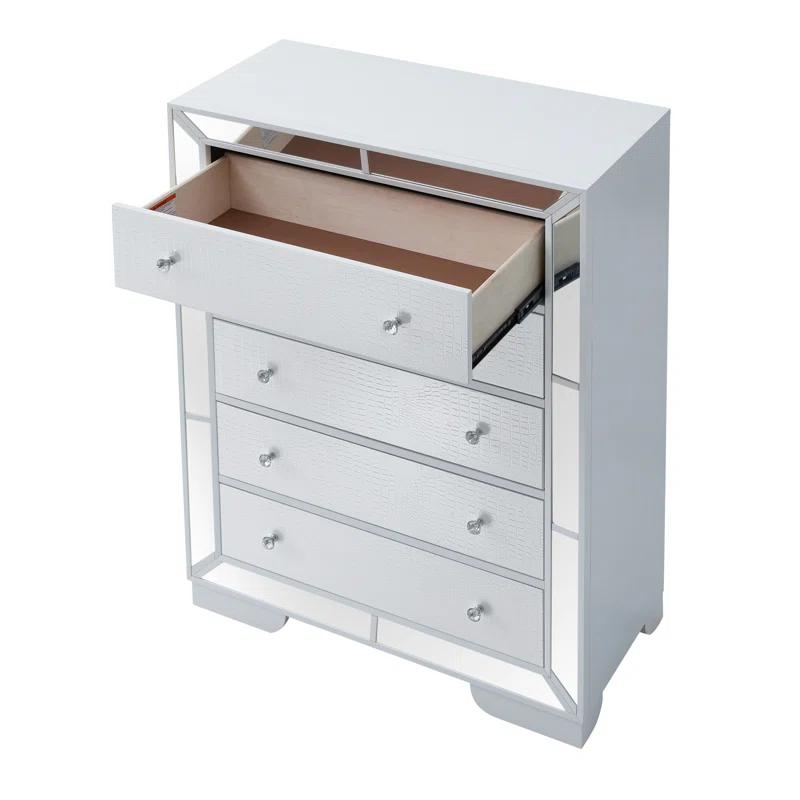 Elegant White 5-Drawer Glam Dresser with Dovetail Construction