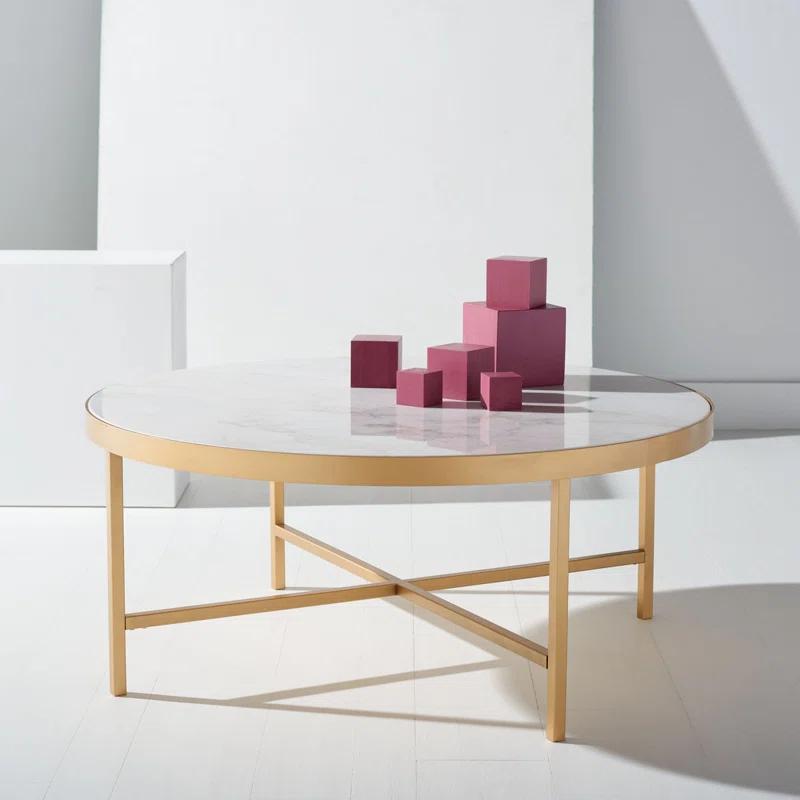 Round White Marble and Brass Coffee Table