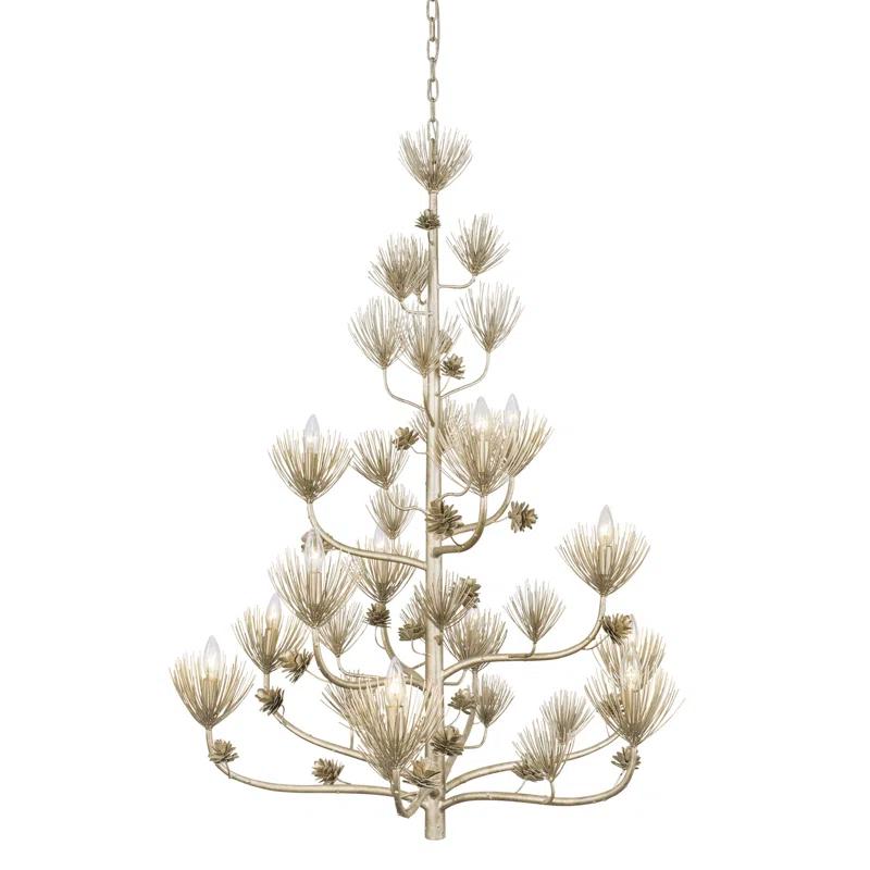 Majestic Pine 12-Light Tiered Chandelier in Zen Gold