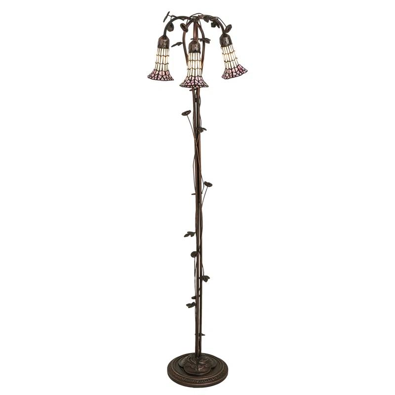 Mahogany Bronze 58" Stained Glass Floor Lamp with Pink/White Shades