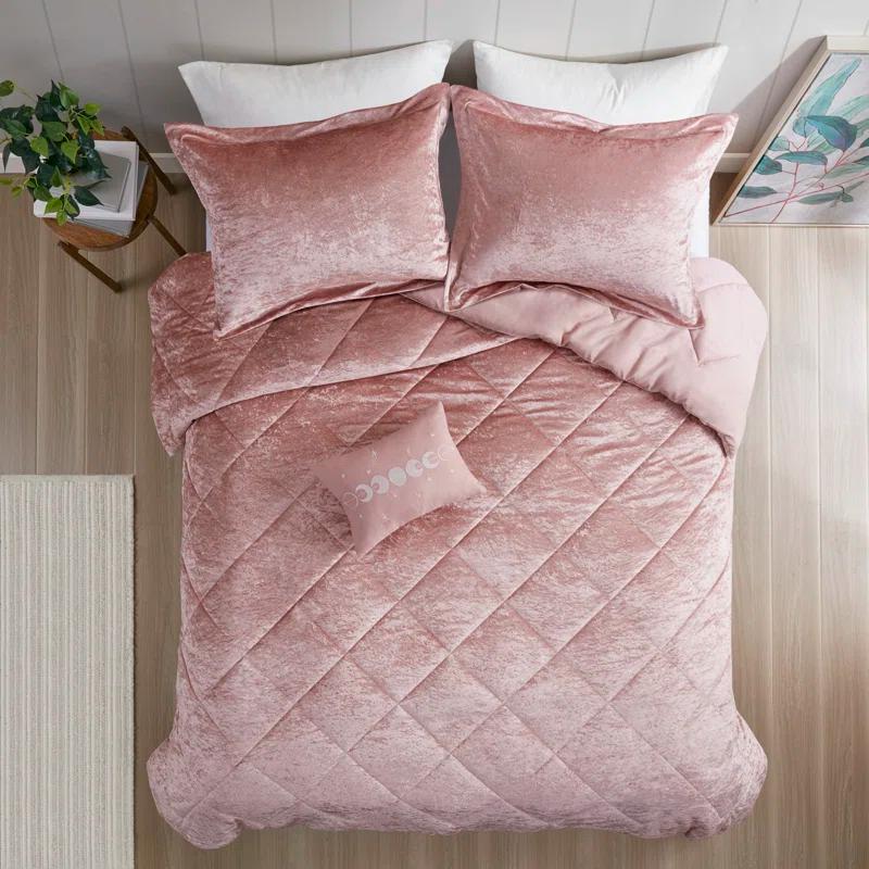 Blush Twin Velvet Bedspread Set with Decorative Pillow