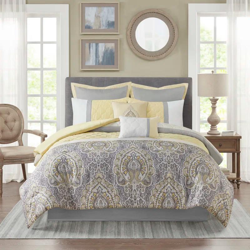 King Yellow and Gray Microfiber 8-Piece Comforter Set