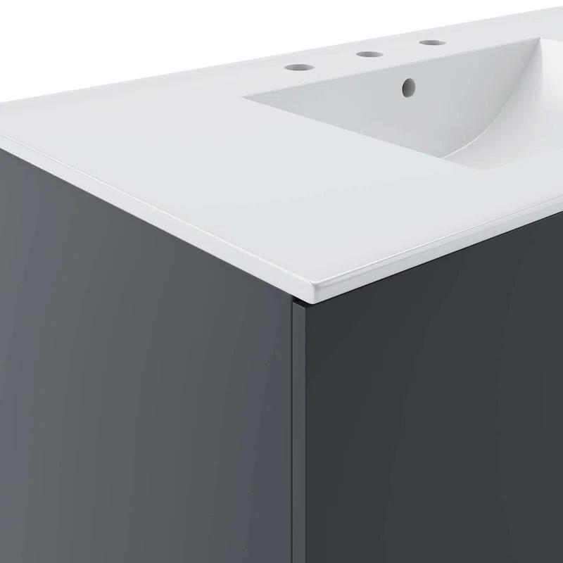 Sleek Gray and White 36" Wall-Mount Modern Bathroom Vanity