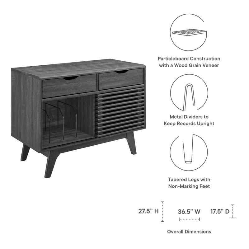 Modway Modway Render Mid-Century Modern 37" Vinyl Record Display Stand with Drawers