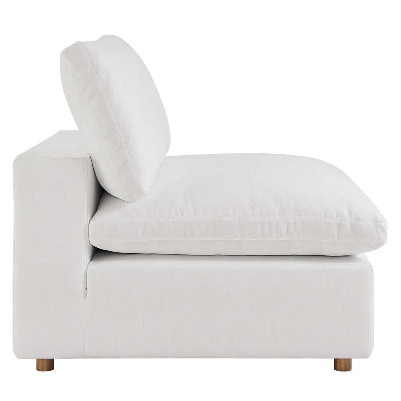 Pure White Linen Five Piece Sectional Sofa with Ottoman