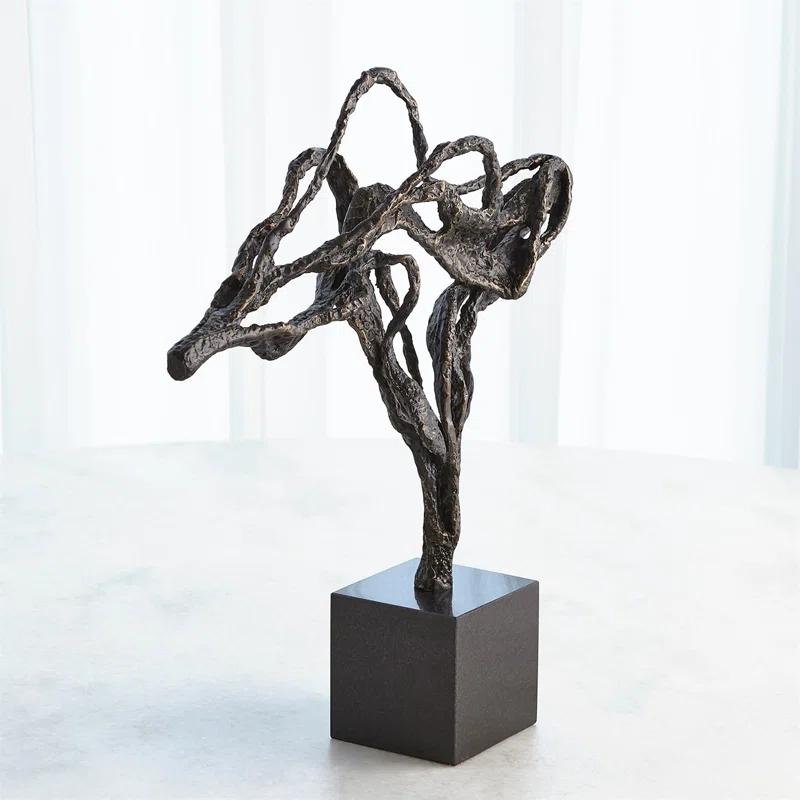 Bronze and Gold Abstract Metal Sculpture with Marble Base