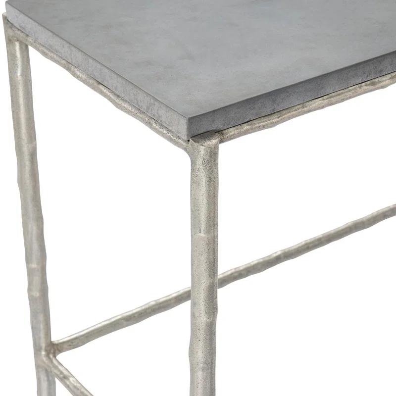 Brisbane 60'' Gray Stone and Silver Metal Console Table