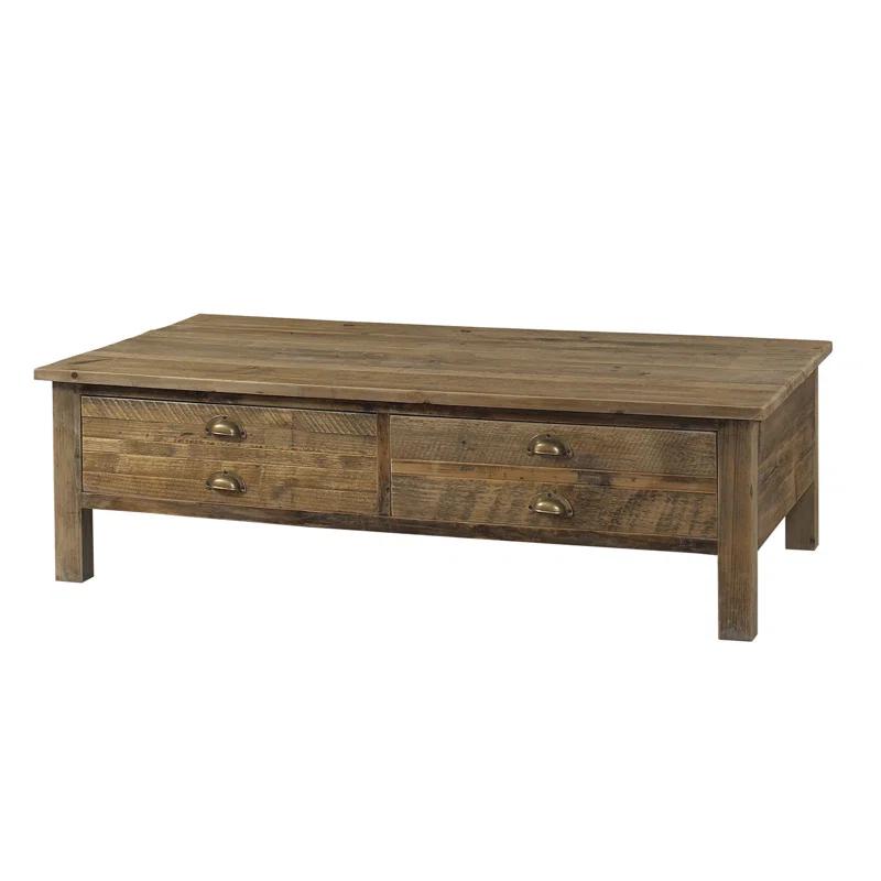 Salvaged Pine Reclaimed 4-Drawer Brown Coffee Table with Storage
