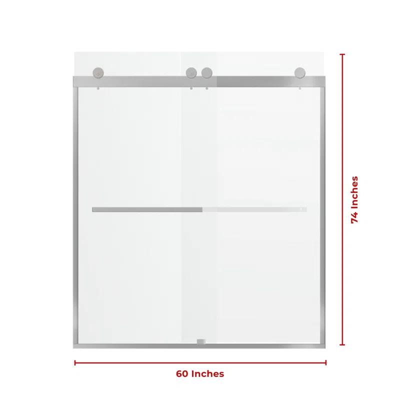 56" - 60" W 74” H Double Sliding Frameless Shower Door with Fixed Glass Panel
