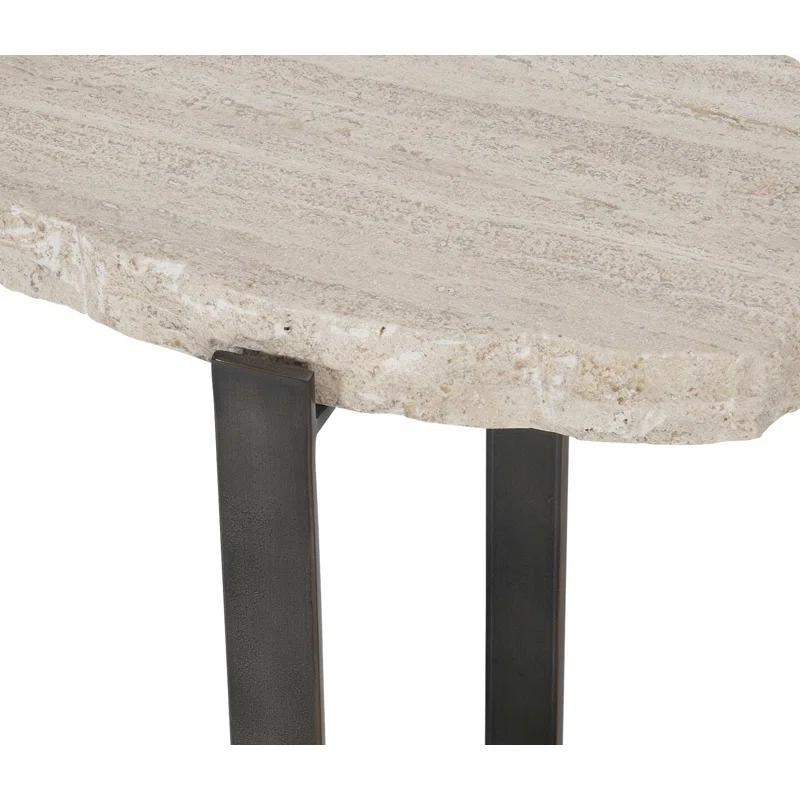 Transitional Cream Stone and Metal Round Accent Table