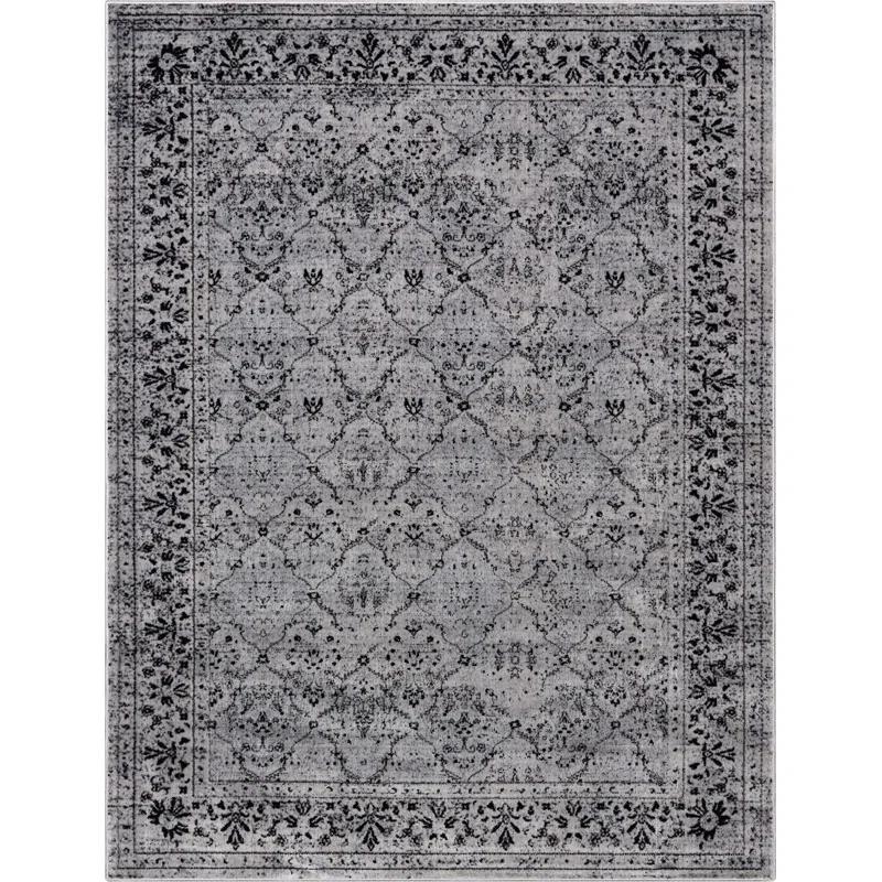 Reversible Easy-Care Synthetic Gray Rectangular Rug