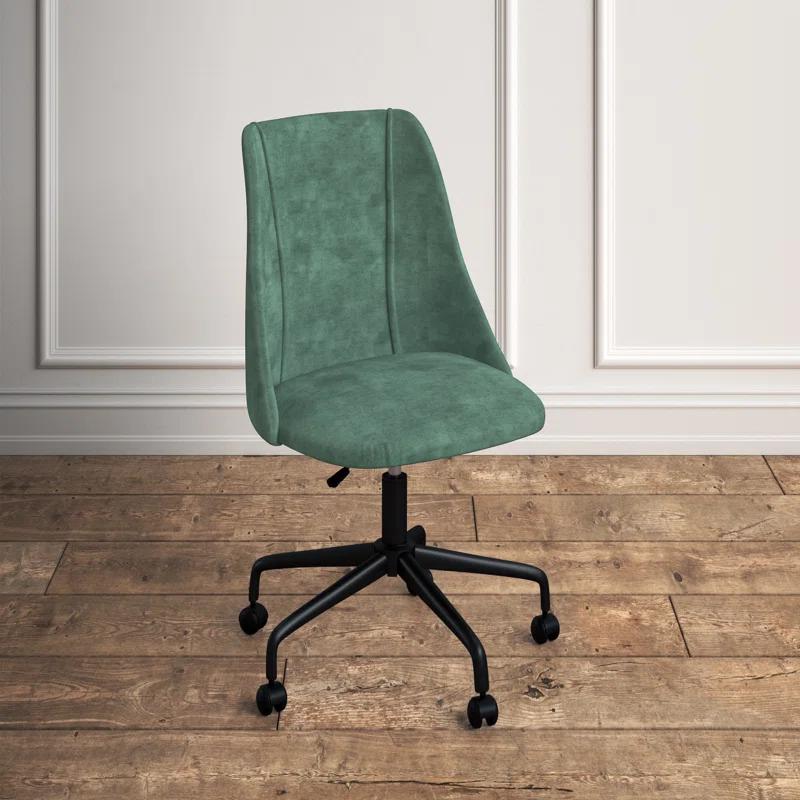 Ergonomic High-Back Swivel Task Chair in Black Velvet and Metal