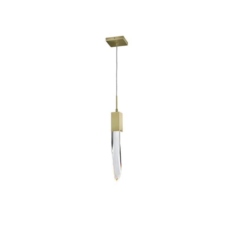 Aspen Mini LED Pendant with Hand-Carved Crystal in Brushed Brass